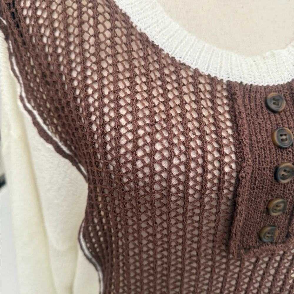 POL Oversized Brown and Cream Open Knit Sweater - Picture 2 of 11